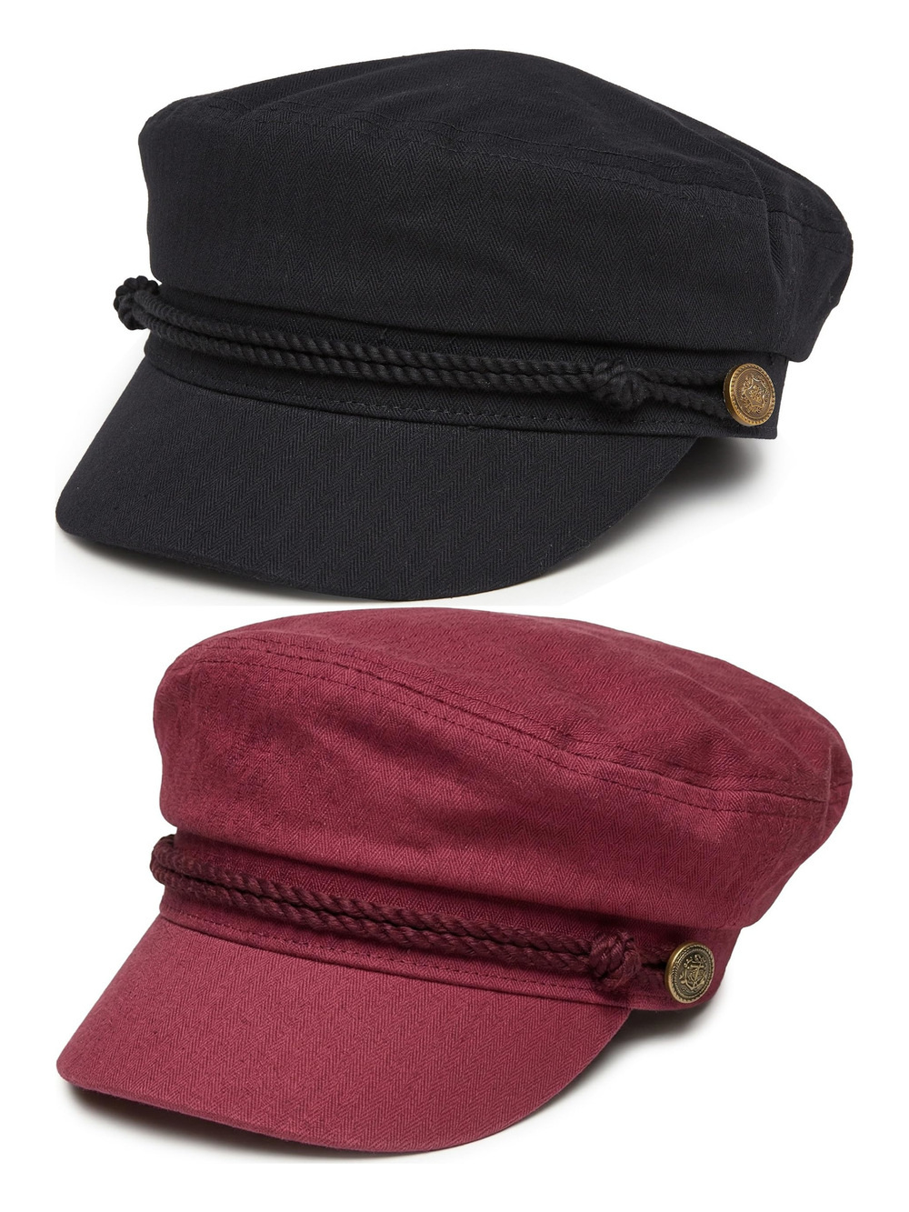 Greek Fisherman Newsboy Cap, Cotton | 2 Packs, Black, Burgundy | Size OS